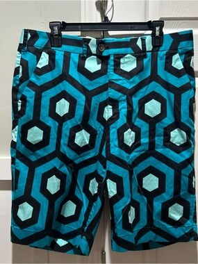 Men's Loudmouth Golf Geometric Shorts in Teal & Black size 36